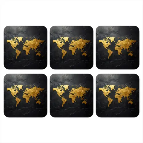 Wereldkaart - Goud - Steen onderzetter kurk middel -3d