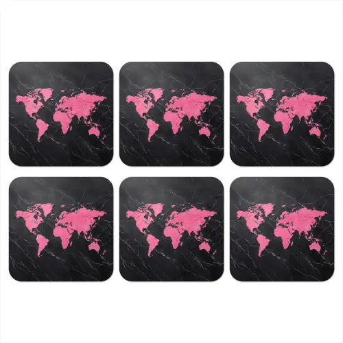 Wereldkaart - Roze - Marmer onderzetter kurk middel -3d