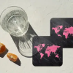 Wereldkaart - Roze - Marmer onderzetter kurk middel -sfeer4