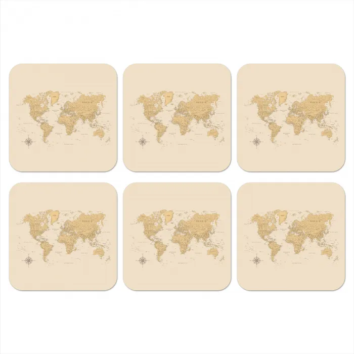 Wereldkaart - Realistisch - Beige onderzetter kurk middel -3d