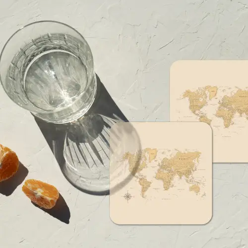 Wereldkaart - Realistisch - Beige onderzetter kurk middel -sfeer4