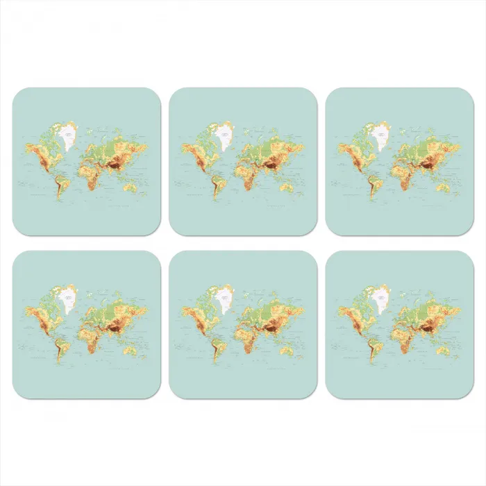 Wereldkaart - Realistisch - Blauw onderzetter kurk middel -3d