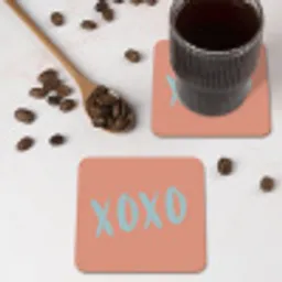 XOXO - Blauw - Perzikkleur onderzetter kurk middel -sfeer2