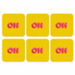 Geel - Roze - Oh - 3D onderzetter kurk middel -3d