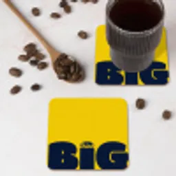 Geel - Think big - Grafisch onderzetter kurk middel -sfeer2
