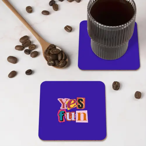 Yes fun - Kleurrijk - Collage-stijl onderzetter kurk middel -sfeer2