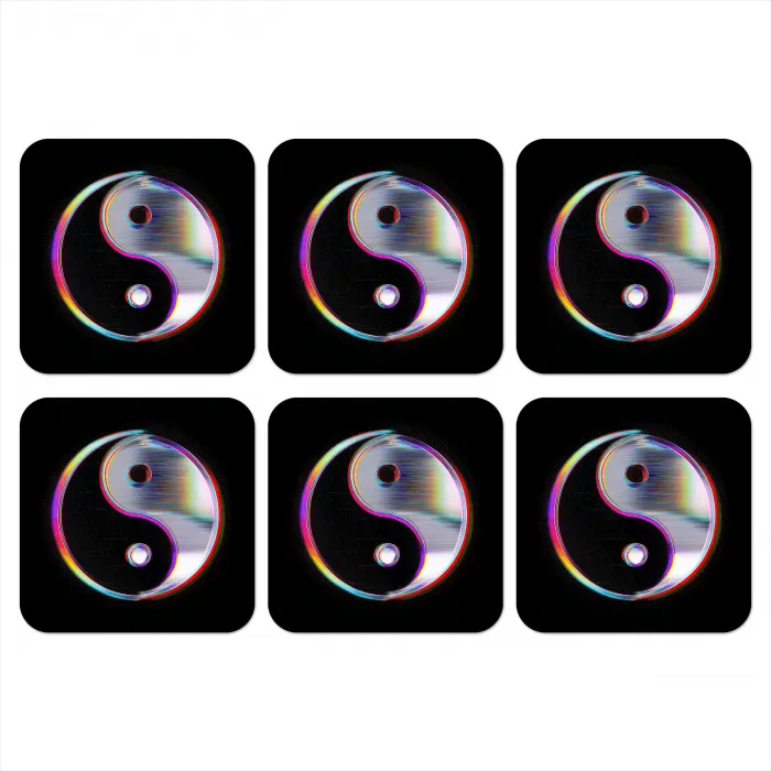 Yin-Yang - Cirkel - Regenboog onderzetter kurk middel -3d