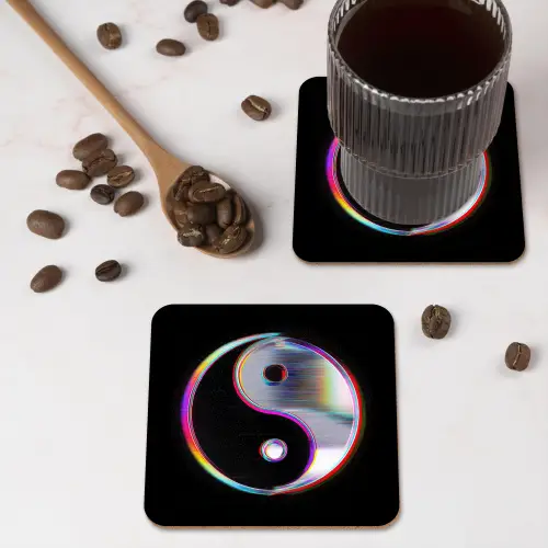 Yin-Yang - Cirkel - Regenboog onderzetter kurk middel -sfeer2