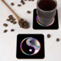 Yin-Yang - Cirkel - Regenboog onderzetter kurk middel -sfeer2