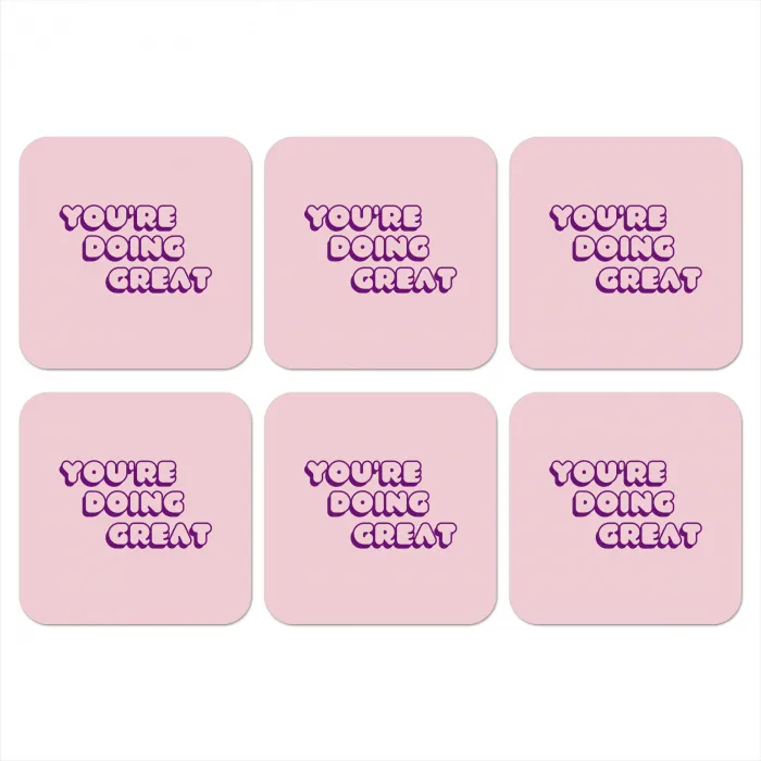 You're doing great - Roze - Bubble letters onderzetter kurk middel -3d