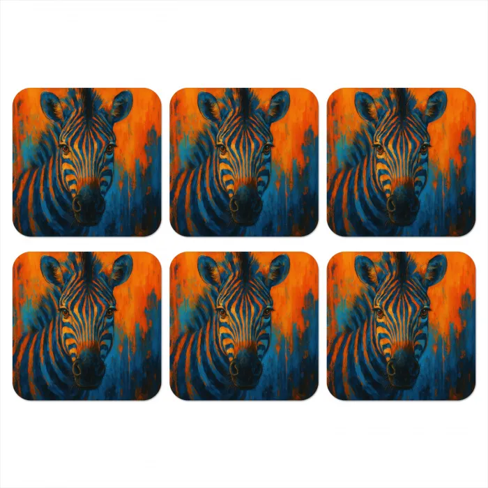Zebra - Abstract - Blauw onderzetter kurk middel -3d
