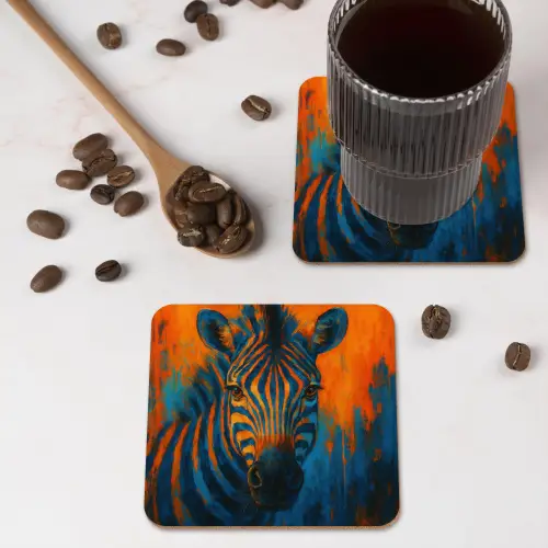 Zebra - Abstract - Blauw onderzetter kurk middel -sfeer2