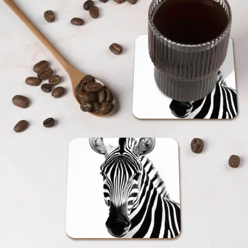 Zebra - Close-up - Zwart - Strepen onderzetter kurk middel -sfeer2