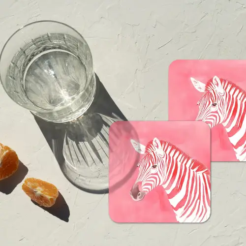 Zebra - Pink - Verf onderzetter kurk middel -sfeer4