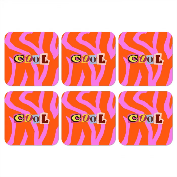 Zebraprint - Grafisch - COOL - Oranje onderzetter kurk middel -3d