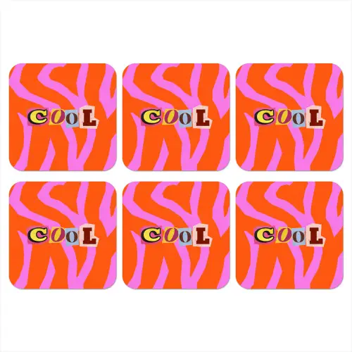 Zebraprint - Grafisch - COOL - Oranje onderzetter kurk middel -3d