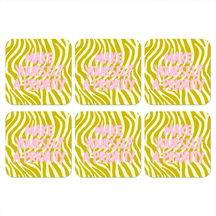 Zebraprint - Priority - Roze onderzetter kurk middel -3d