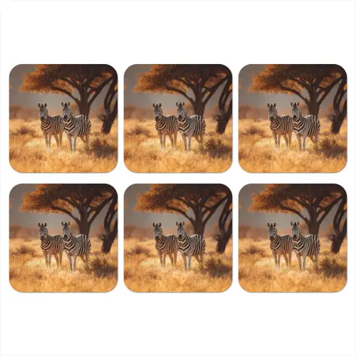 Zebra's - Savannelandschap - Gras onderzetter kurk middel -3d