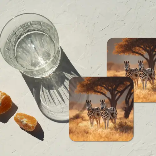 Zebra's - Savannelandschap - Gras onderzetter kurk middel -sfeer4