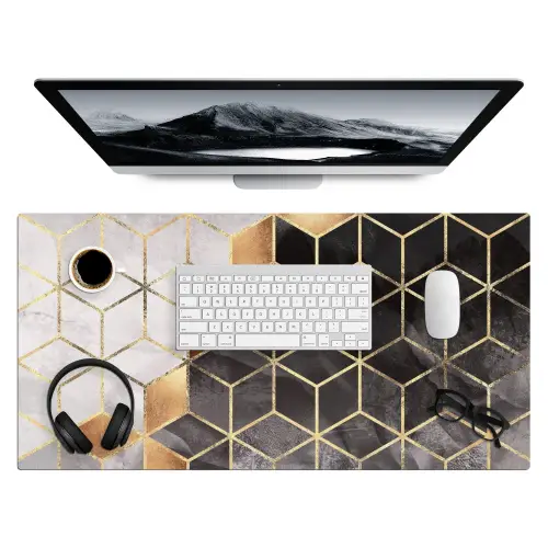 Abstract - Kubus - Goud - Patronen - Zwart - Wit Muismat XXL klein -3d