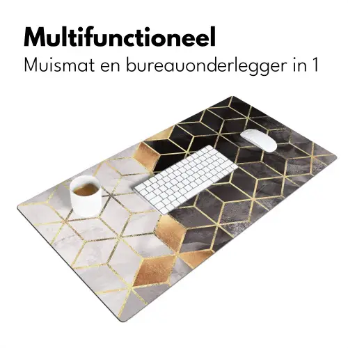 Abstract - Kubus - Goud - Patronen - Zwart - Wit Muismat XXL klein -sfeer4