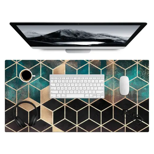 Abstract - Kubus - Goud - Patronen - Luxe Muismat XXL klein -3d