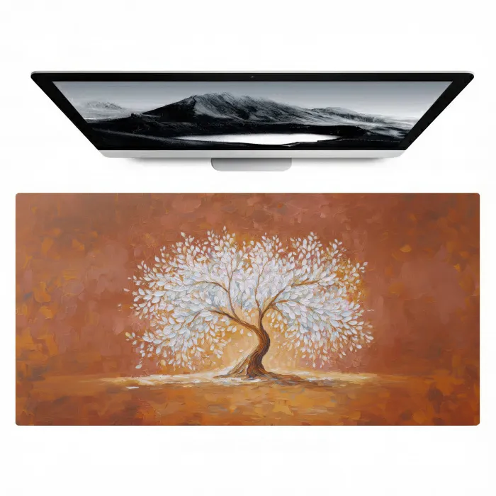 Abstract - Boom - Wit - Bladeren Muismat XXL klein -zzz3d