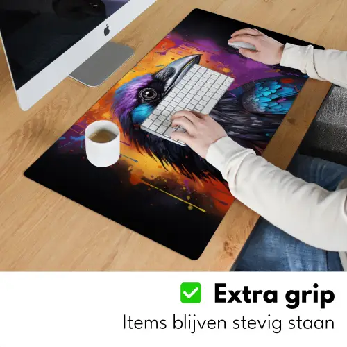 Vogel - Kraai - Graffiti - Zwart - Dieren Muismat XXL klein -sfeer3