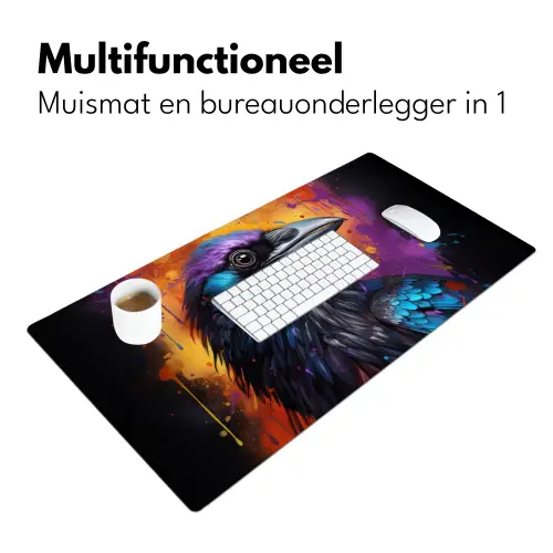 Vogel - Kraai - Graffiti - Zwart - Dieren Muismat XXL klein -sfeer4