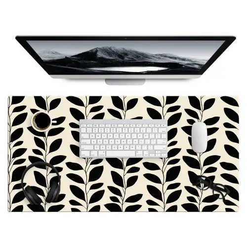 Botanisch - Dessin - Zwart - Beige Muismat XXL klein 681 -3d
