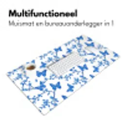 Vlinder - Bloemen - Blauw Muismat XXL klein 681 -sfeer4