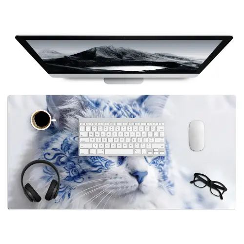 Kat - Patroon - Blauw Muismat XXL klein -3d