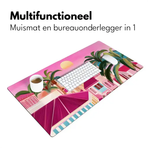 Stad - Roze - Palmbomen Muismat XXL klein -sfeer4