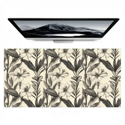 Klassiek - Botanisch - Zwart - Beige Muismat XXL klein 681 -zzz3d