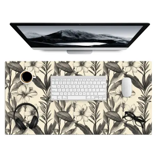 Klassiek - Botanisch - Zwart - Beige Muismat XXL klein 681 -3d