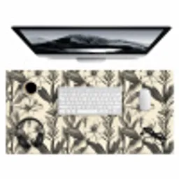 Klassiek - Botanisch - Zwart - Beige Muismat XXL klein 681 -3d