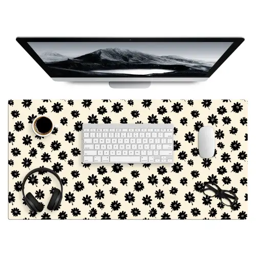 Madeliefjes - Grafisch - Zwart - Beige Muismat XXL klein 681 -3d