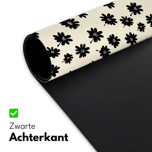Madeliefjes - Grafisch - Zwart - Beige Muismat XXL klein 681 -sfeer2