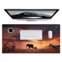 Olifanten - Grasland - Zonsondergang Muismat XXL klein -3d