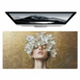 Gezicht - Bloemen - Goud - Abstract Muismat XXL klein -zzz3d