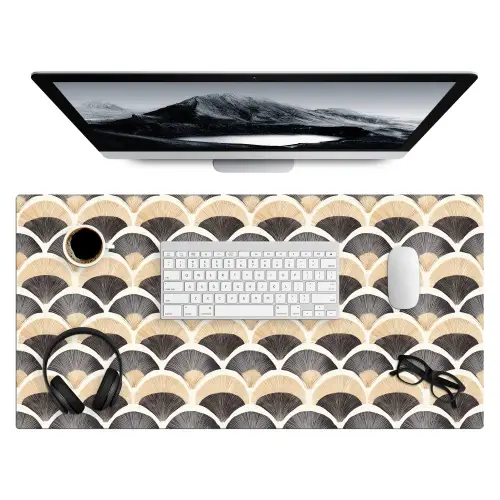 Waaier - Patroon - Zwart - Beige Muismat XXL klein 681 -3d