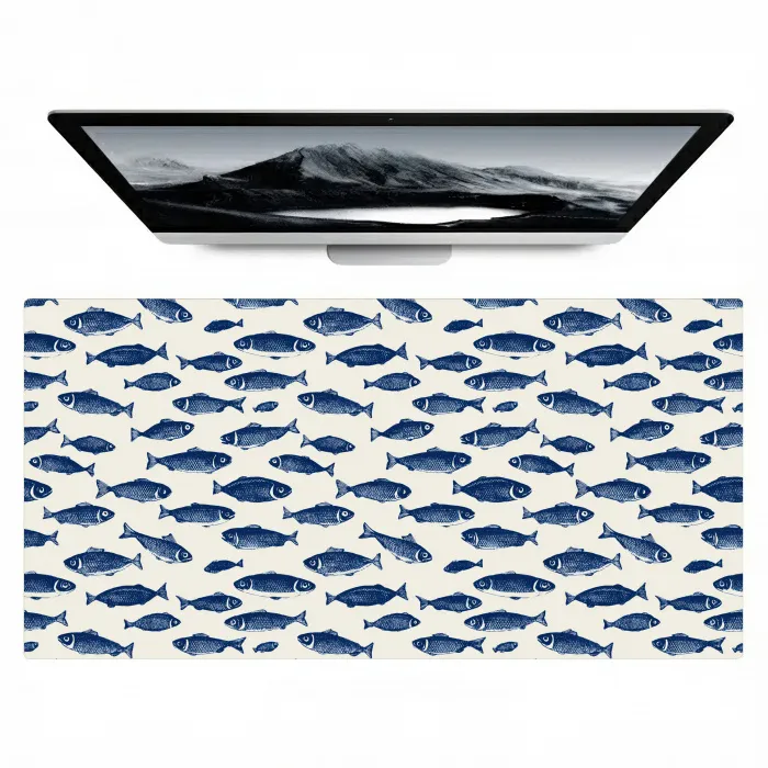 Vissen - Patroon - Blauw - Wit Muismat XXL klein 681 -zzz3d