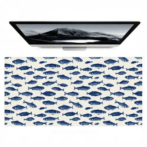 Vissen - Patroon - Blauw - Wit Muismat XXL klein 681 -zzz3d