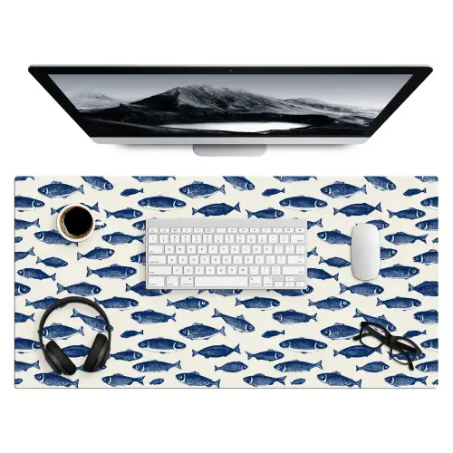 Vissen - Patroon - Blauw - Wit Muismat XXL klein 681 -3d