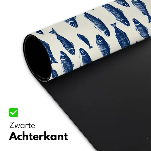 Vissen - Patroon - Blauw - Wit Muismat XXL klein 681 -sfeer2