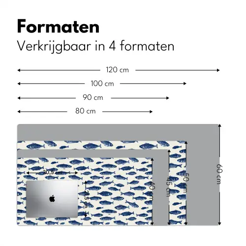 Vissen - Patroon - Blauw - Wit Muismat XXL klein 681 -sfeer5