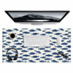 Vissen - Patroon - Blauw - Wit Muismat XXL klein 681 -3d