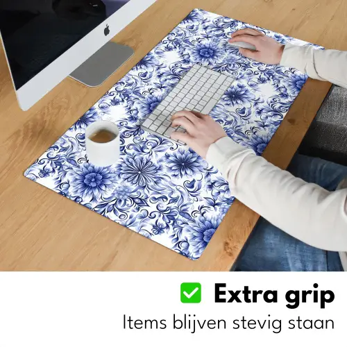 Bloemen - Blauw - Patroon - Wit Muismat XXL klein 681 -sfeer3