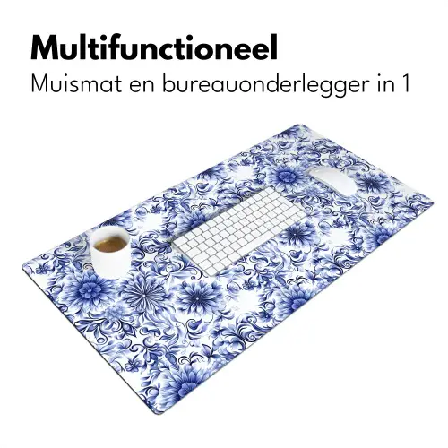 Bloemen - Blauw - Patroon - Wit Muismat XXL klein 681 -sfeer4