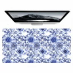 Bloemen - Blauw - Patroon - Wit Muismat XXL klein 681 -zzz3d